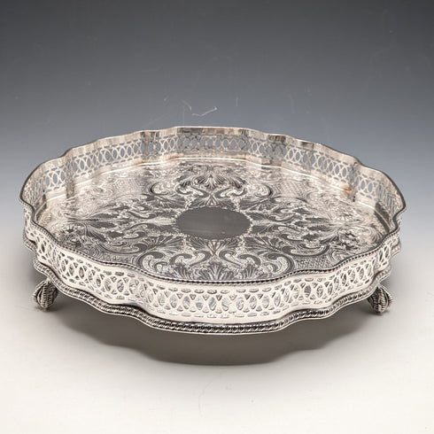 British Vintage Silver Plated Gallery Tray with Legs 25cm Diameter Walker&Hall